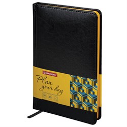 Ежедневник недатированный А5 138x213 мм BRAUBERG "Rainbow", под кожу, 136 л., черный/желтый, 113497 - фото 11008688