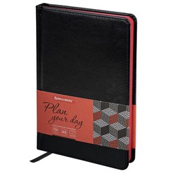 Ежедневник недатированный А5 138x213 мм BRAUBERG "Rainbow", под кожу, 136 л., черный/красный, 113498 - фото 11008701