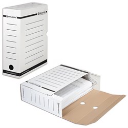 Короб архивный с клапаном А4 (260х325 мм), 100 мм, до 900 листов, плотный, микрогофрокартон, БЕЛЫЙ, BRAUBERG, 124848 - фото 11011814