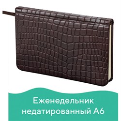Еженедельник недатированный МАЛЫЙ ФОРМАТ А6 (95х155 мм) BRAUBERG "Alligator", кожзам, 64 л., коричневый, 126183 - фото 11012561