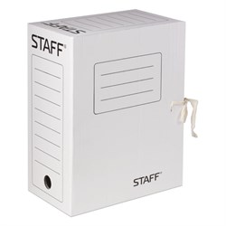 Папка архивная с завязками А4 (325х250 мм), 150 мм, до 1400 листов, микрогофрокартон, БЕЛАЯ, STAFF, 128875 - фото 11014934