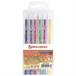 Ручки гелевые BRAUBERG "Jet", НАБОР 6 ЦВЕТОВ, узел 0,7 мм, линия письма 0,5 мм, 141037 - фото 11019398