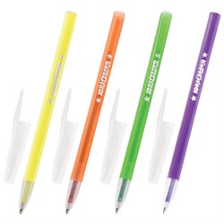 Ручка шариковая масляная ЮНЛАНДИЯ "НЕОН", СИНЯЯ, безопасный корпус ассорти, узел 1 мм, линия письма 0,5 мм, 142701 - фото 11022457