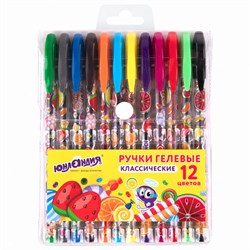 Ручки гелевые ЮНЛАНДИЯ, НАБОР 12 ЦВЕТОВ, корпус с печатью, узел 0,5 мм, линия письма 0,35 мм, 142800 - фото 11023164