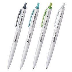 Ручка шариковая масляная автоматическая BRAUBERG "Sky White", СИНЯЯ, клип ассорти, узел 0,7 мм, линия письма 0,35 мм, 142950 - фото 11023928