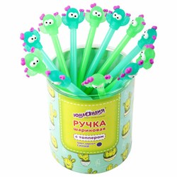 Ручка с топпером шариковая ЮНЛАНДИЯ "Цветущий кактус", корпус ассорти, СИНЯЯ, пишущий узел 0,7 мм, 143781 - фото 11028061