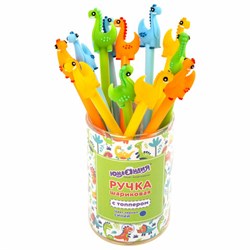 Ручка с топпером шариковая ЮНЛАНДИЯ "Динозаврик", корпус ассорти, СИНЯЯ, пишущий узел 0,7 мм, 143809 - фото 11028296