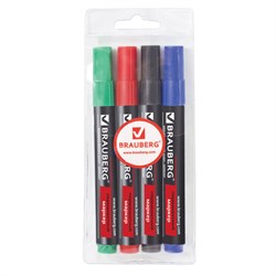 Маркеры перманентные BRAUBERG "Contract", НАБОР 4 ЦВЕТА, круглый наконечник 3 мм, 150474 - фото 11028923