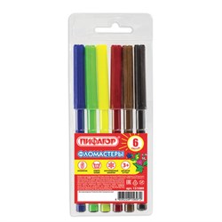 Фломастеры ПИФАГОР, 6 цветов, вентилируемый колпачок, 151089 - фото 11030225