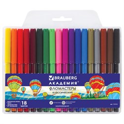 Фломастеры BRAUBERG "АКАДЕМИЯ", 18 цветов, вентилируемый колпачок, ПВХ упаковка, 151412 - фото 11031128