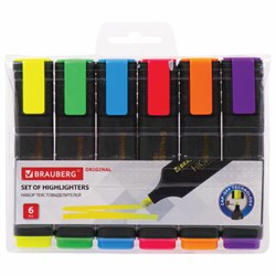 Набор текстовыделителей 6 ЦВЕТОВ, BRAUBERG "ORIGINAL", линия письма 1-5 мм, 151690 - фото 11032820