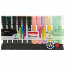 Набор текстовыделителей 12 ЦВЕТОВ на подставке, BRAUBERG "ORIGINAL", линия письма 1-5 мм, 151699 - фото 11032928