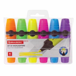 Набор текстовыделителей BRAUBERG 6 шт., АССОРТИ, "DELTA", линия 1-5 мм, 151728 - фото 11033231