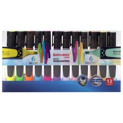 Набор текстовыделителей 12 ЦВЕТОВ на подставке, BRAUBERG "EXTRA", прорезиненный корпус, линия 1-5 мм, 151758 - фото 11033594