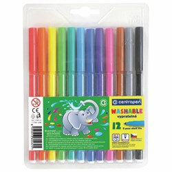 Фломастеры 12 ЦВЕТОВ CENTROPEN "Washable", смываемые, вентилируемый колпачок, 7790/12TP, 7 7790 1285 - фото 11036156