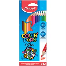 Карандаши цветные MAPED (Франция) "Color'Peps Star", 12 цветов, трехгранные, грифель 3 мм, натуральное дерево, 183212 - фото 11038148