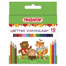 Карандаши цветные ПИФАГОР "МАЛЫШИ-КАРАНДАШИ", 12 цветов, укороченные, шестигранные, натуральное дерево, 181344 - фото 11038696