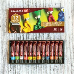 Краски масляные художественные BRAUBERG ART PREMIERE, 12 цв. по 12 мл, в тубах, 191455 - фото 11043927