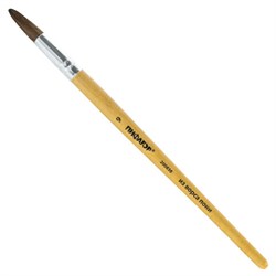 Кисть ПИФАГОР, ПОНИ, круглая, № 9, деревянная лакированная ручка, колпачок, пакет с подвесом, 200838 - фото 11046771