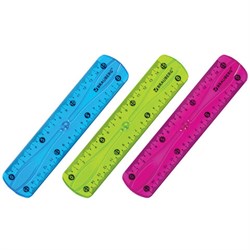 Линейка 15 см гибкая BRAUBERG "FLEX", пластиковая, ассорти, европодвес, 210673 - фото 11048417