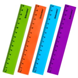 Линейка пластиковая 15 см, BRAUBERG "NEON", ассорти, пакет, 210750 - фото 11048742