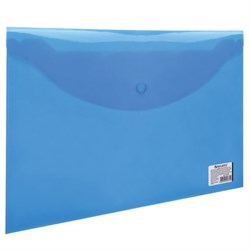 Папка-конверт с кнопкой BRAUBERG, А4, до 100 листов, прозрачная, синяя, 0,15 мм, 221637 - фото 11050471