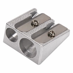 Точилка BRAUBERG "Style", металлическая клиновидная, 2 отверстия для чернографитных карандашей (в том числе утолщенных), 222486 - фото 11051434