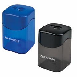 Точилка BRAUBERG "Win", 2 отверстия для чернографитных карандашей (в том числе утолщенных), с большим контейнером, с крышкой, ассорти,222495 - фото 11051467