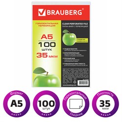 Папки-файлы МАЛОГО ФОРМАТА (148х210 мм), А5, ГОРИЗОНТАЛЬНЫЕ, КОМПЛЕКТ 100 шт., 35 мкм, BRAUBERG, 223085 - фото 11052299