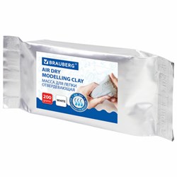 Паста (масса) для лепки BRAUBERG, самозатвердевающая, 200 г, натуральный белый, ВЫСШЕЕ КАЧЕСТВО, 224441 - фото 11053398