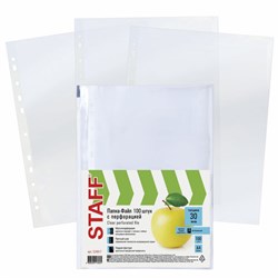 Папки-файлы перфорированные, А4, STAFF "STANDARD", КОМПЛЕКТ 100 шт., гладкие, "Яблоко", 30 мкм, 224917 - фото 11054310