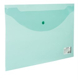Папка-конверт с кнопкой STAFF, А4, до 100 листов, прозрачная, зеленая, 0,12 мм, 225171 - фото 11054618