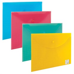 Папка-конверт с кнопкой BRAUBERG "My CLEAR BAG", А4, до 100 листов, прозрачная, ассорти, 0,15 мм, 225174 - фото 11054644