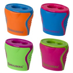Точилка BRAUBERG "Mix Dual", 2 отверстия для чернографитных карандашей (в том числе утолщенных), с контейнером, корпус ассорти, 228449 - фото 11062528