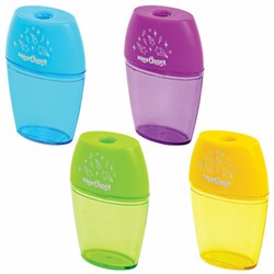 Точилка ЮНЛАНДИЯ "Радуга", с контейнером, овальная, пластиковая, корпус ассорти, 228765 - фото 11064636