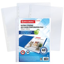 Папки-файлы перфорированные плотные А4 BRAUBERG "ГЛЯНЦЕВЫЕ EXTRA 600" КОМПЛЕКТ 100 шт., ПЛОТНЫЕ, 60 мкм, 229665 - фото 11068438