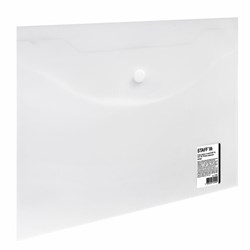 Папка-конверт с кнопкой МАЛОГО ФОРМАТА (240х190 мм), А5, матовая, прозрачная, 0,15 мм, STAFF, 270463 - фото 11082918