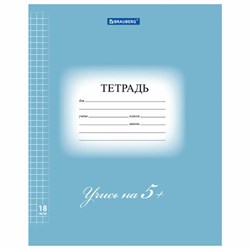 Тетрадь 18 л. BRAUBERG ЭКО "5-КА", клетка, обложка картон 170 г/м2, СИНЯЯ, 402988 - фото 11093399