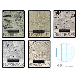 Тетрадь А5 48 л. АЛЬТ скоба, клетка, глянцевый лак, "Газета" (5 видов), 7-48-1146 - фото 11098504