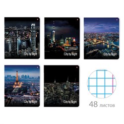 Тетрадь А5 48 л. АЛЬТ скоба, клетка, глянцевый лак, "Ночные города" (5 видов), 7-48-727 - фото 11098548