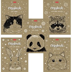 Тетрадь А5, 48 л., HATBER, скоба, клетка, обложка крафт-картон, "Милые зверьки" (микс в спайке), 066339, 48Т5В1 - фото 11098763