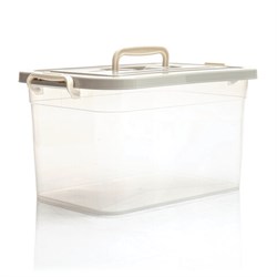 Ящик-контейнер 10 л с КРЫШКОЙ НА ЗАЩЕЛКАХ И РУЧКОЙ, 19х35х23 см, пластик, прозрачный, крышка ассорти, 810, 438100065 - фото 11110075