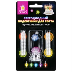 Цифра-подсвечник "0" светодиодная, ЗОЛОТАЯ СКАЗКА, в наборе 4 свечи 6 см, 1 батарейка, 591423 - фото 11119230