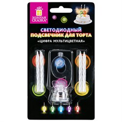 Цифра-подсвечник "9" светодиодная, ЗОЛОТАЯ СКАЗКА, в наборе 4 свечи 6 см, 1 батарейка, 591432 - фото 11119274