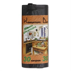 Мешки для мусора 30 л, черные, в рулоне 30 шт., ПНД, 7 мкм, 50х60 см, стандарт, КБ, 0046 - фото 11120617