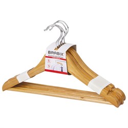 Вешалки-плечики, размер 36-40, МАЛЫЙ РАЗМЕР, КОМПЛЕКТ 5 шт., деревянные, перекладина, цвет сосна, BRABIX "Стандарт", 601160 - фото 11121216