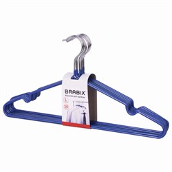 Вешалки-плечики, размер 48-50, КОМПЛЕКТ 10 шт., металл/ПВХ, перекладина, цвет синий, BRABIX "Стандарт", 601166 - фото 11121260
