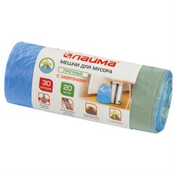 Мешки для мусора с завязками 30 л, синие, в рулоне 20 шт., прочные, ПНД 13 мкм, 50х60 см, LAIMA, 601395 - фото 11121536