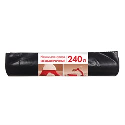 Мешки для мусора 240 л, черные, в рулоне 10 шт., ПВД, 100 мкм, 90х135 см, особо прочные, КБ, 3170 - фото 11124147