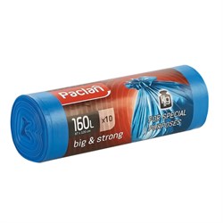 Мешки для мусора 160 л, синие, в рулоне 10 шт., ПВД, 21 мкм, 120х87 см, PACLAN "Big&Strong", 402001 - фото 11124399